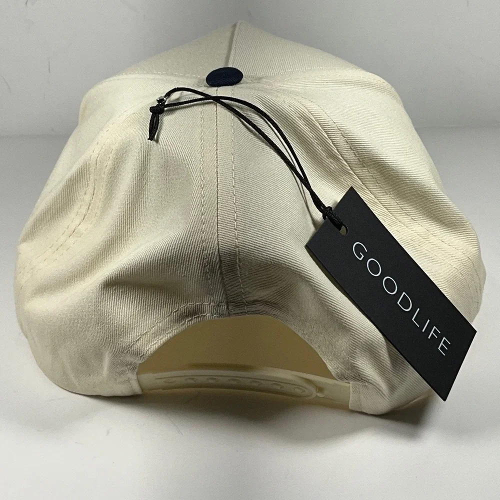 Goodlife New York Embroidered Snapback Hat Cream Navy Blue Cotton Est 1624 Cap